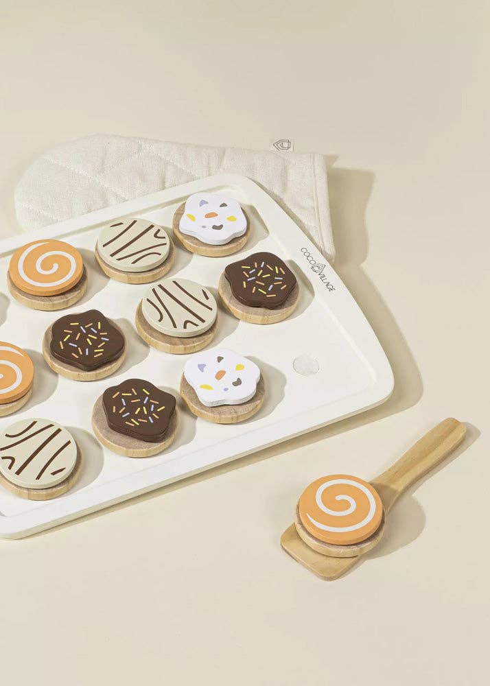 Wooden Cookie Playset | Baking set with 12 interchangeable cookies and accessories
