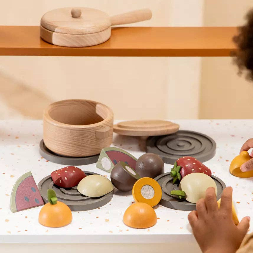 Obstspielset aus Holz | Marktset mit 7 Holzfrüchten