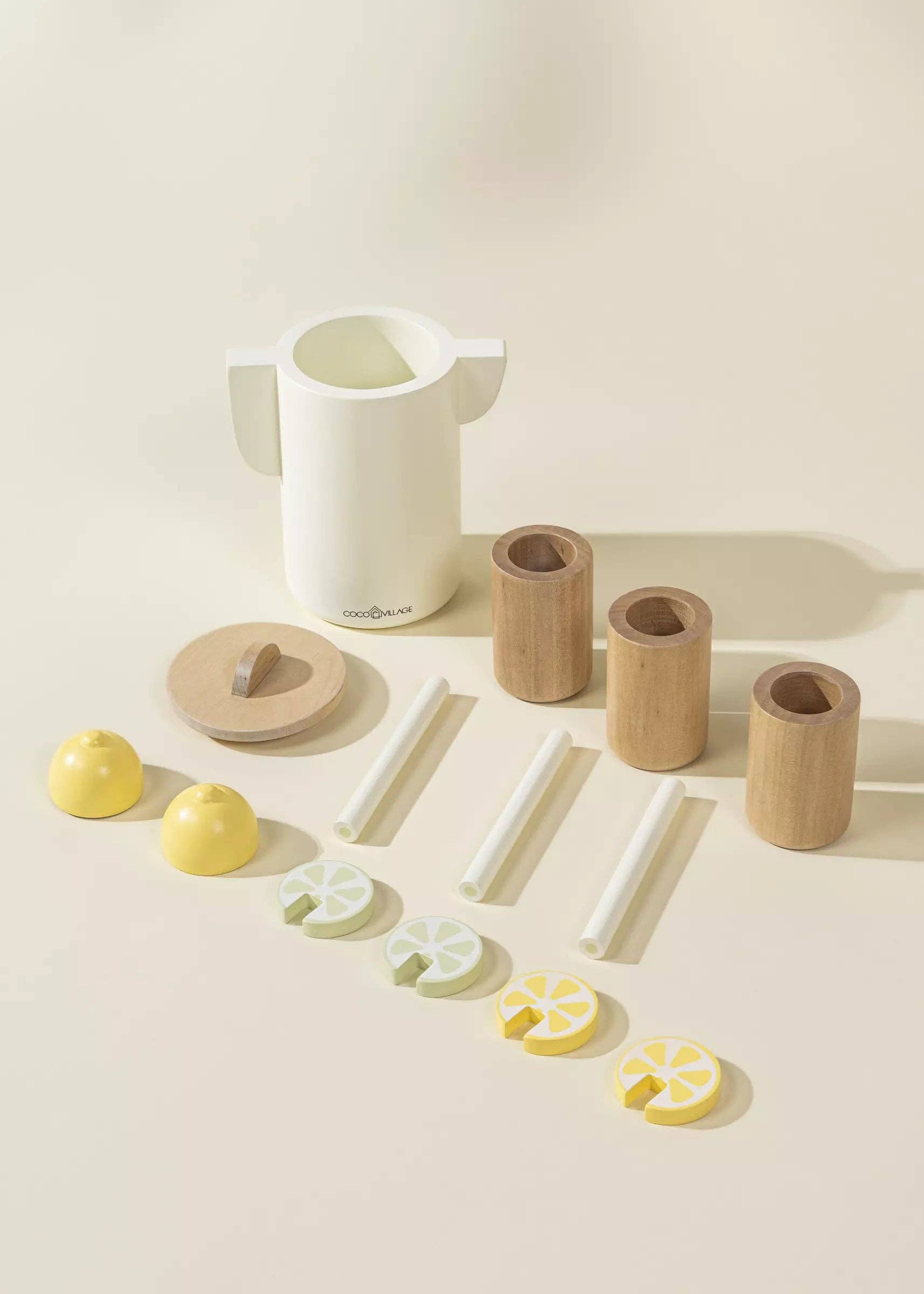 Wooden Lemonade Set | Creative play set with 3 glasses, a jug, and fruit accessories