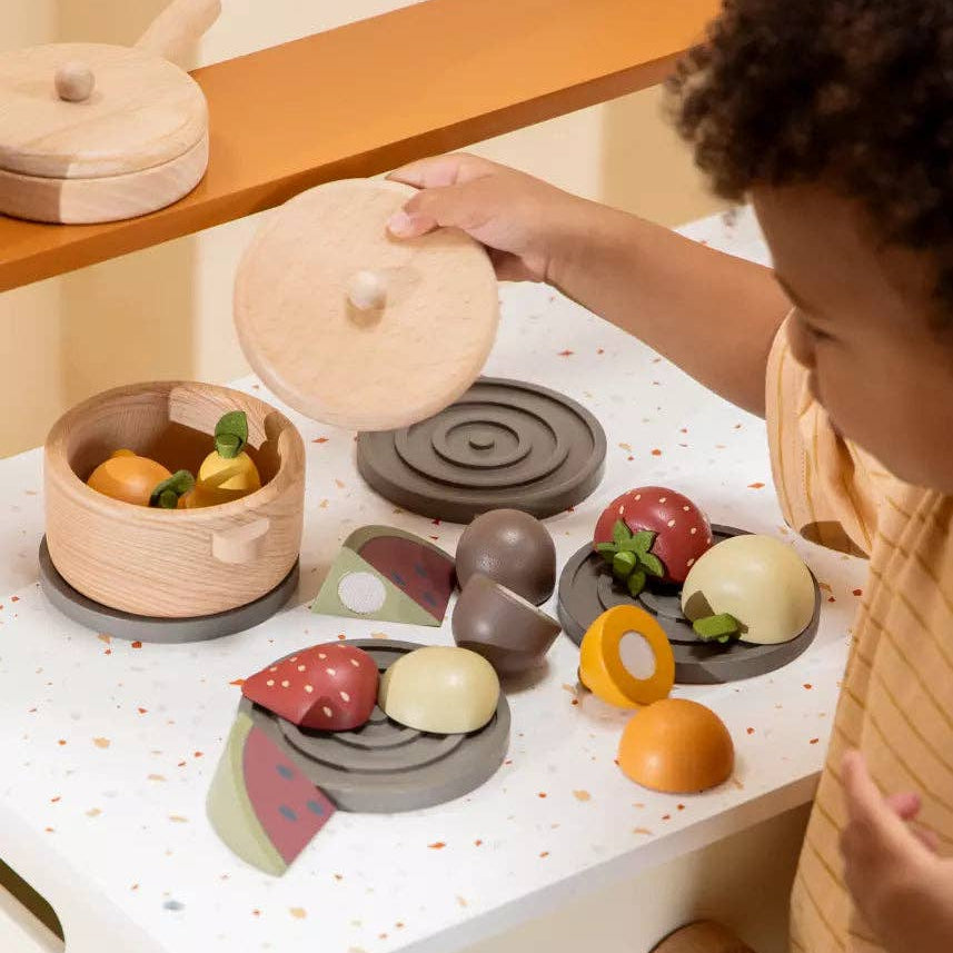 Obstspielset aus Holz | Marktset mit 7 Holzfrüchten