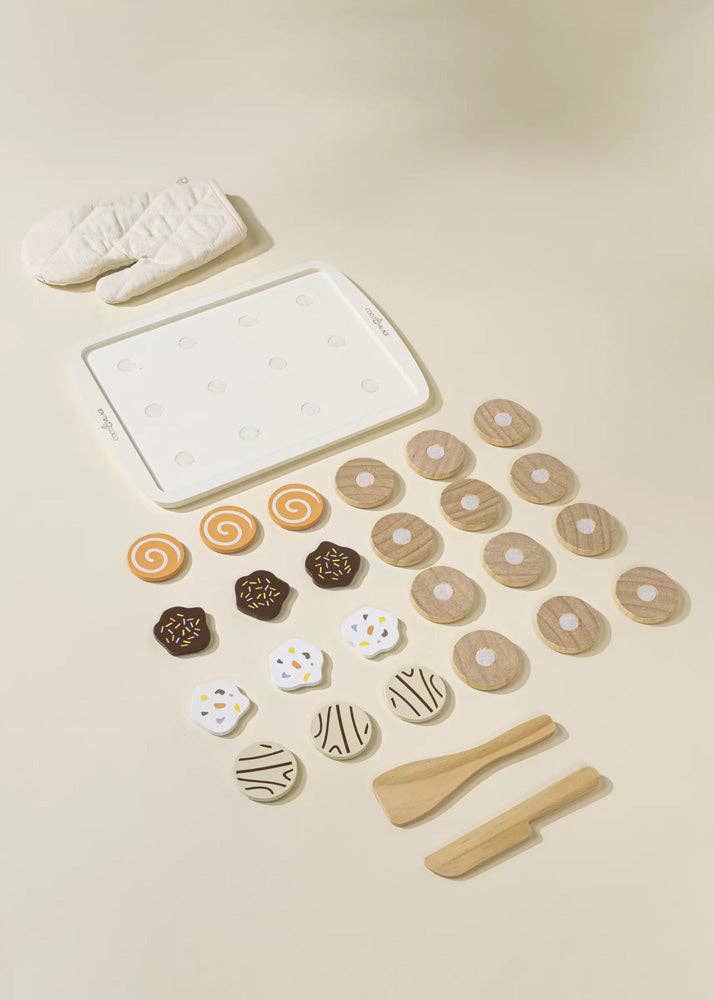 Wooden Cookie Playset | Baking set with 12 interchangeable cookies and accessories