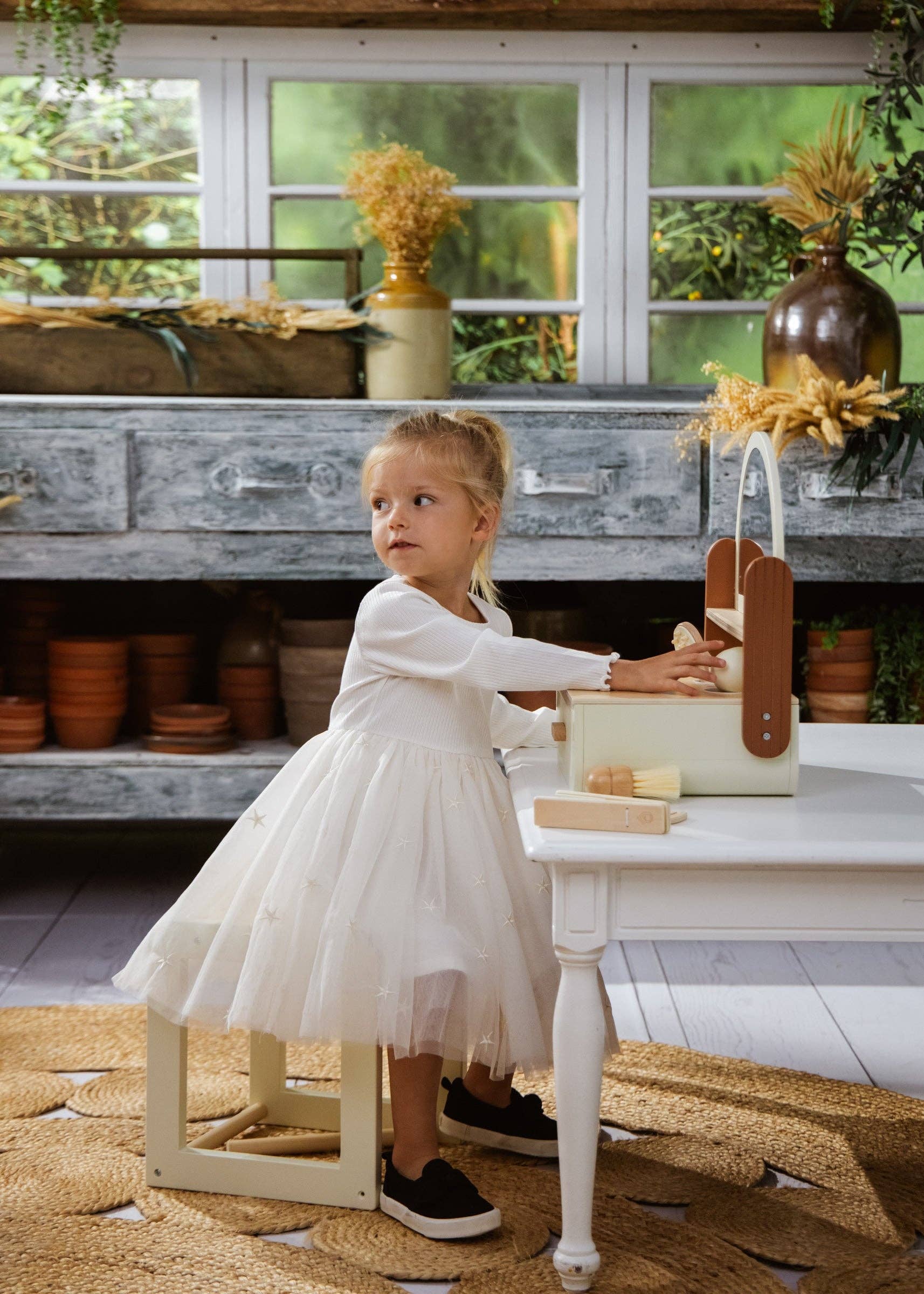 Friseursalon aus Holz | Stylisten-Set mit Föhn, Schere und Friseurzubehör