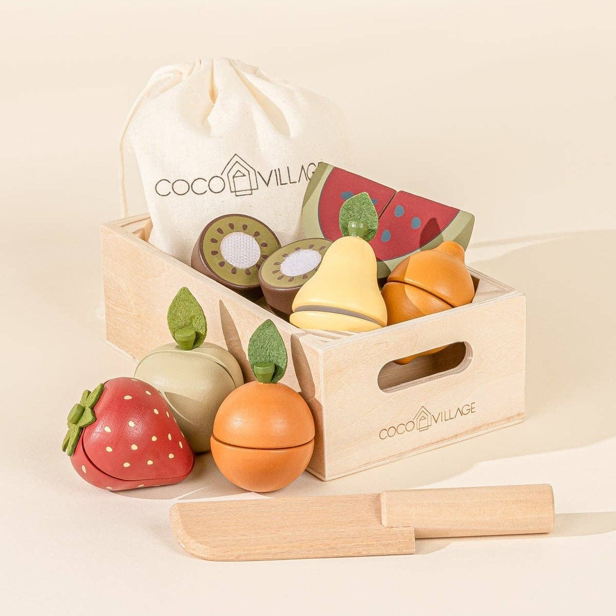 Obstspielset aus Holz | Marktset mit 7 Holzfrüchten