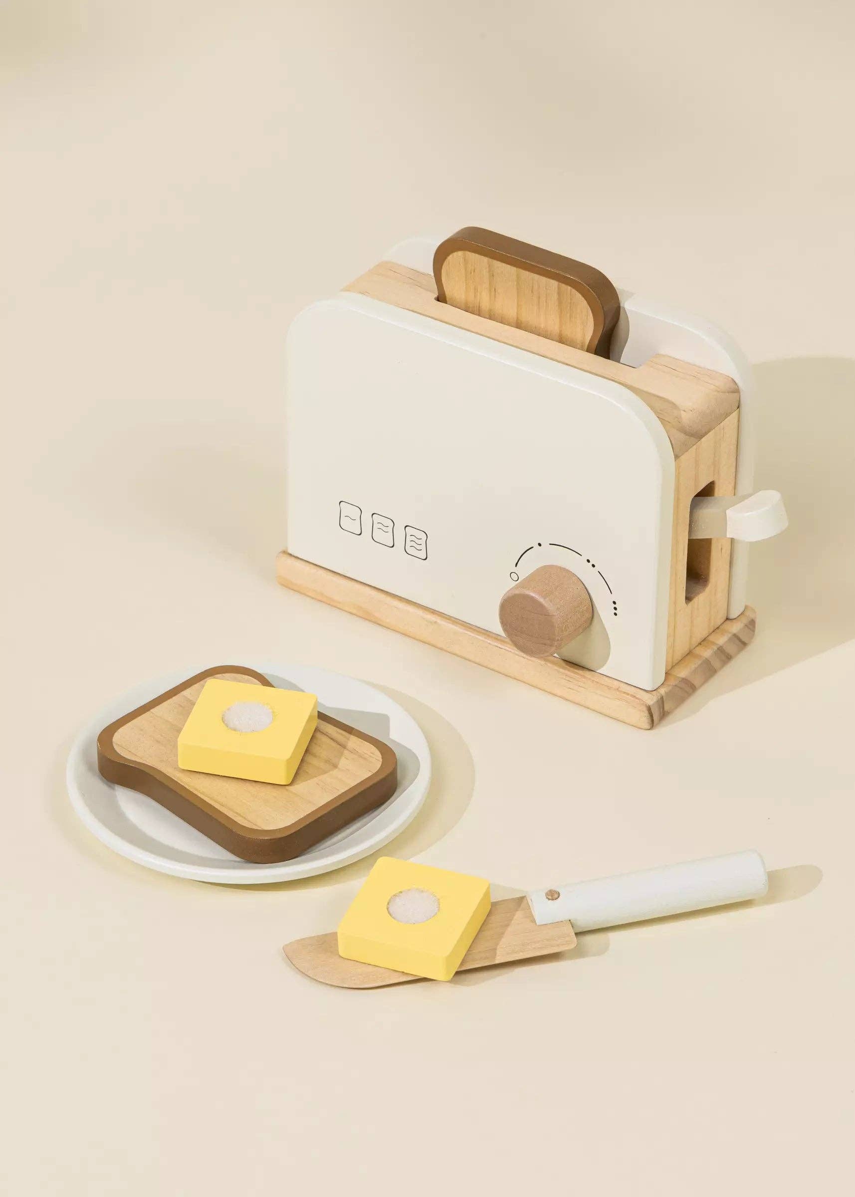 Wooden Toaster Playset | Play toaster with spring bread and butter accessories