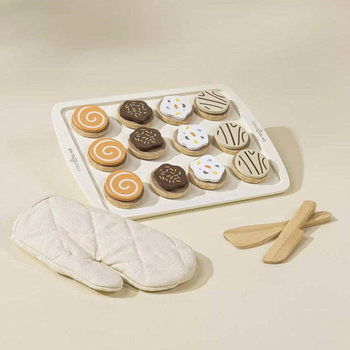 Spielset für Kekse aus Holz | Backset mit 12 austauschbaren Keksen und Zubehör
