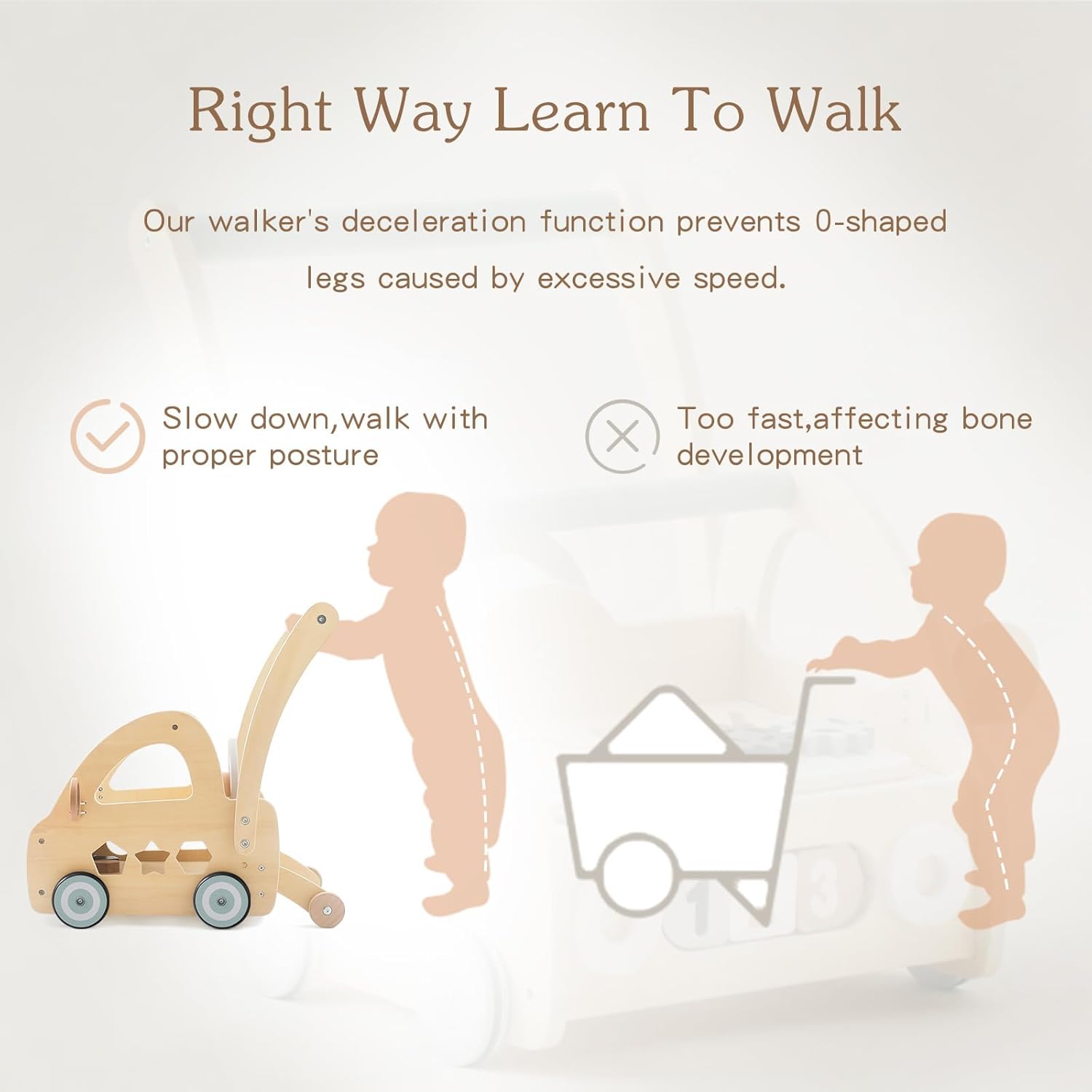 Ergonomischer Montessori-Lauflernwagen aus Holz