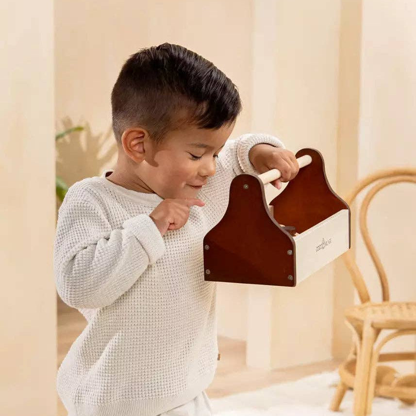 Werkzeugset aus Holz | Starterset mit Kiste, Säge, Hammer und Messwerkzeugen