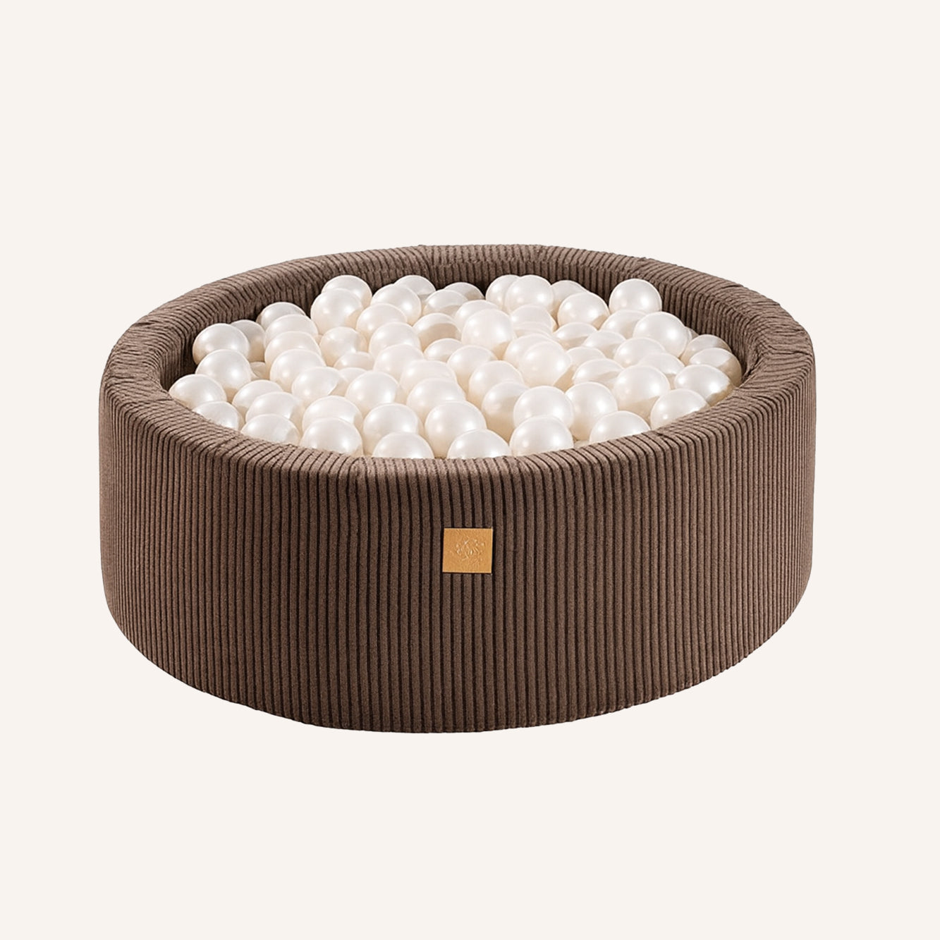 Braunes rundes Bällebad (90 x 30 cm) mit 200 weißen Bällen