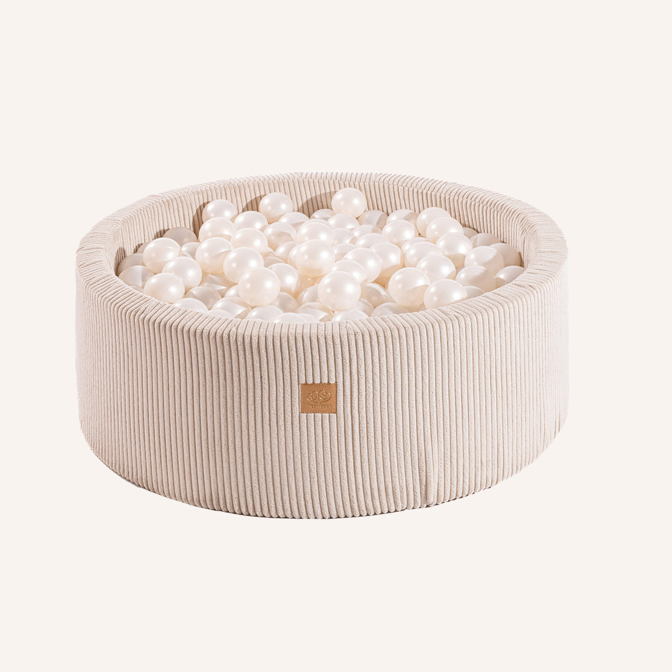 Rundes Bällebad in Ecru (90 x 30 cm) mit 200 weißen/kupferfarbenen Bällen