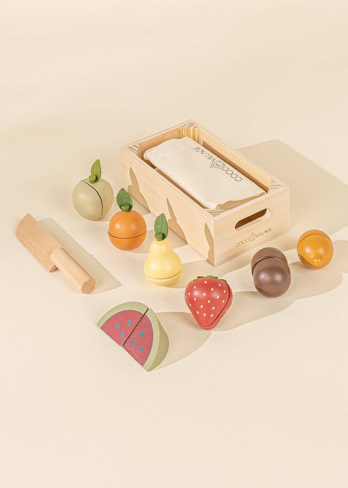 Obstspielset aus Holz | Marktset mit 7 Holzfrüchten